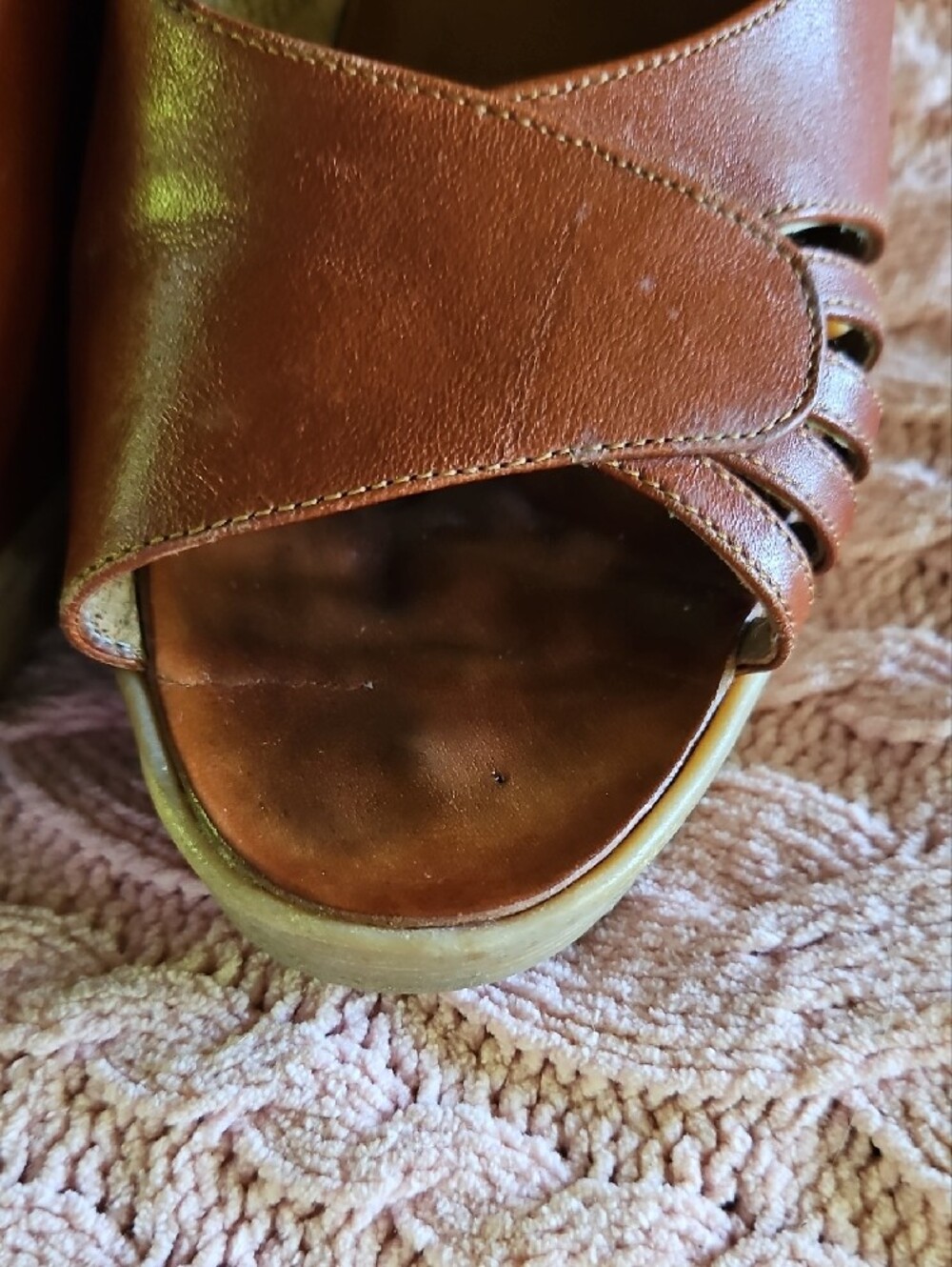 Famolare 70's Vintage Hi Up Women's Brown Leather Slingback Sandals 2/ 7.5 To 8 - Picture 12 of 17